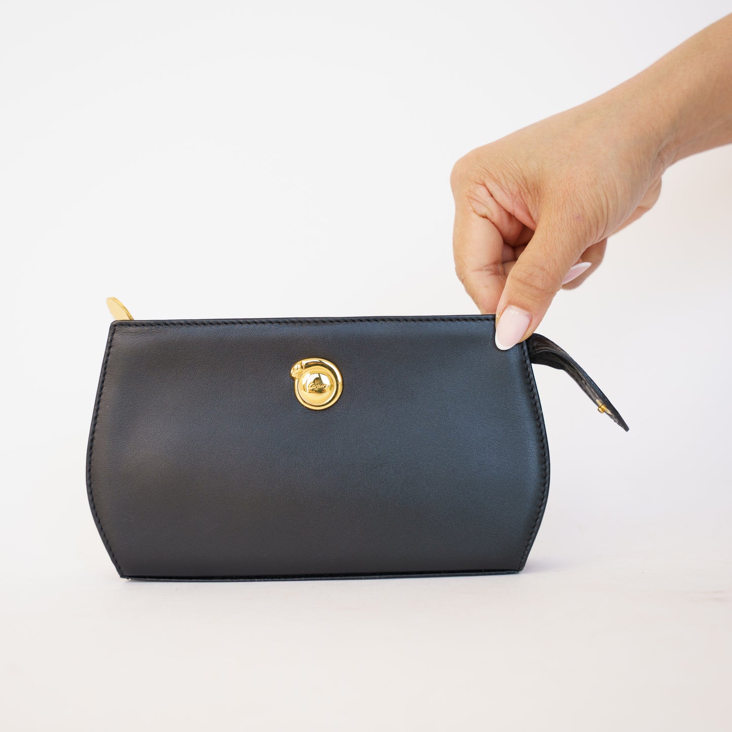 Cartier Black Cosmetic Pouch Gold Hardware 190326D69