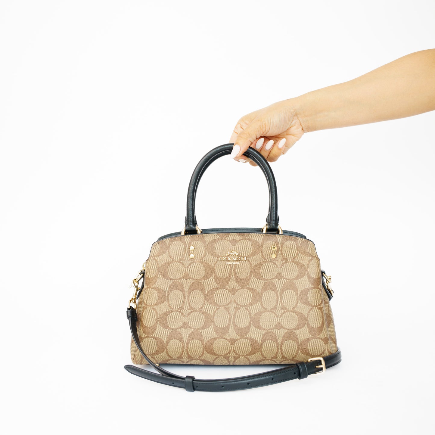 Coach Lillie Carryall Borwn Canvas and Black Leather 210526N07