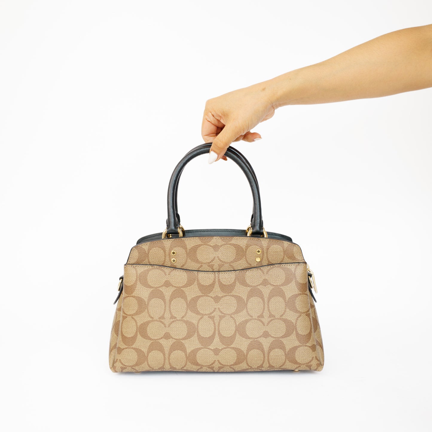 Coach Lillie Carryall Borwn Canvas and Black Leather 210526N07