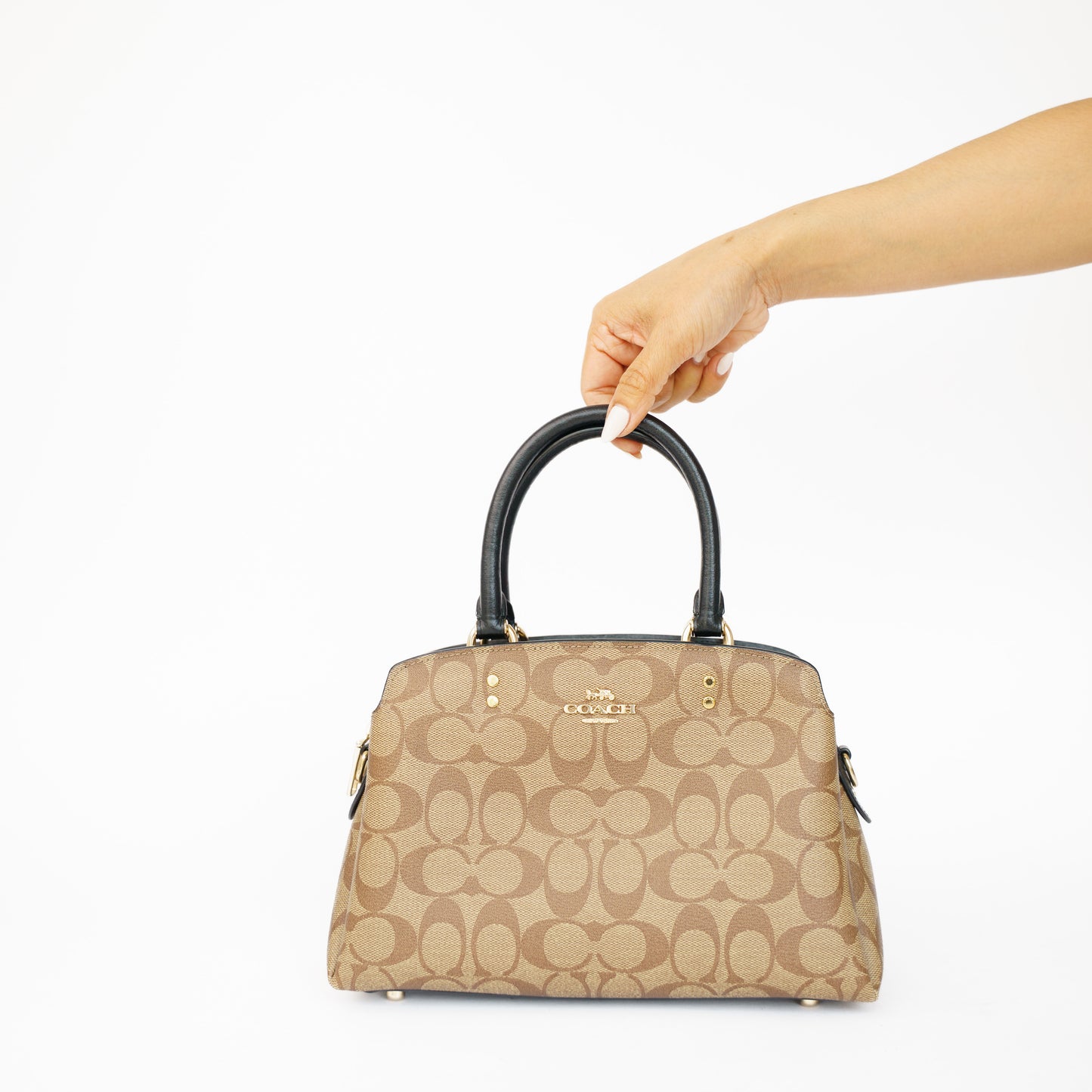 Coach Lillie Carryall Borwn Canvas and Black Leather 210526N07
