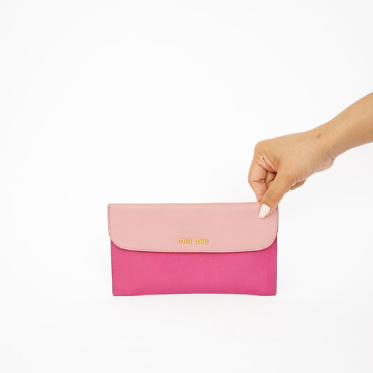 Miu Miu Pink and Red Bicolor Envelope Wallet 210526N02