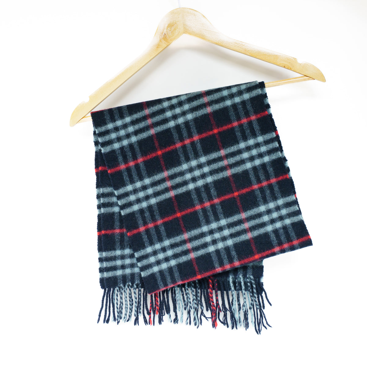 Burberry Cashmere Navy Blue Check Scarf 221025B180