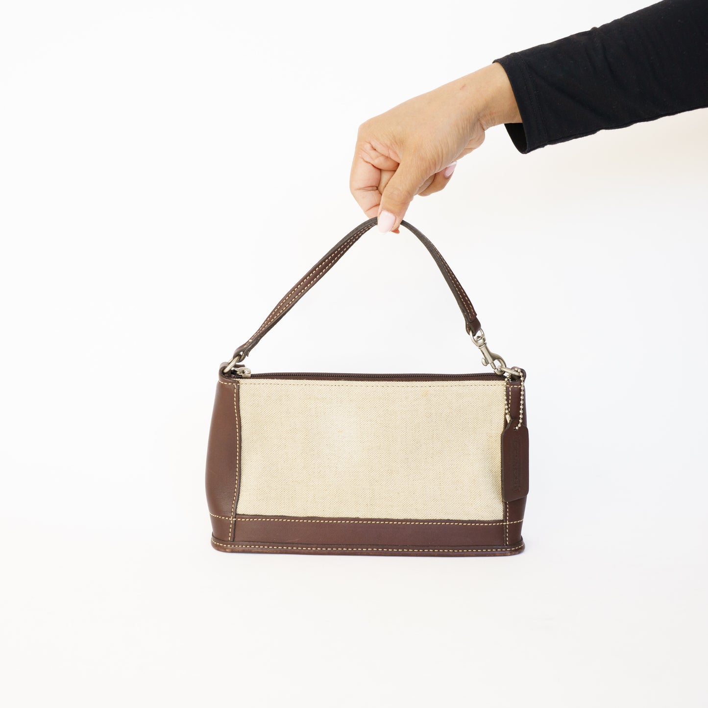 Coach Mini Shoulder Bag in Chocolate Brown Leather Trim 230426A17