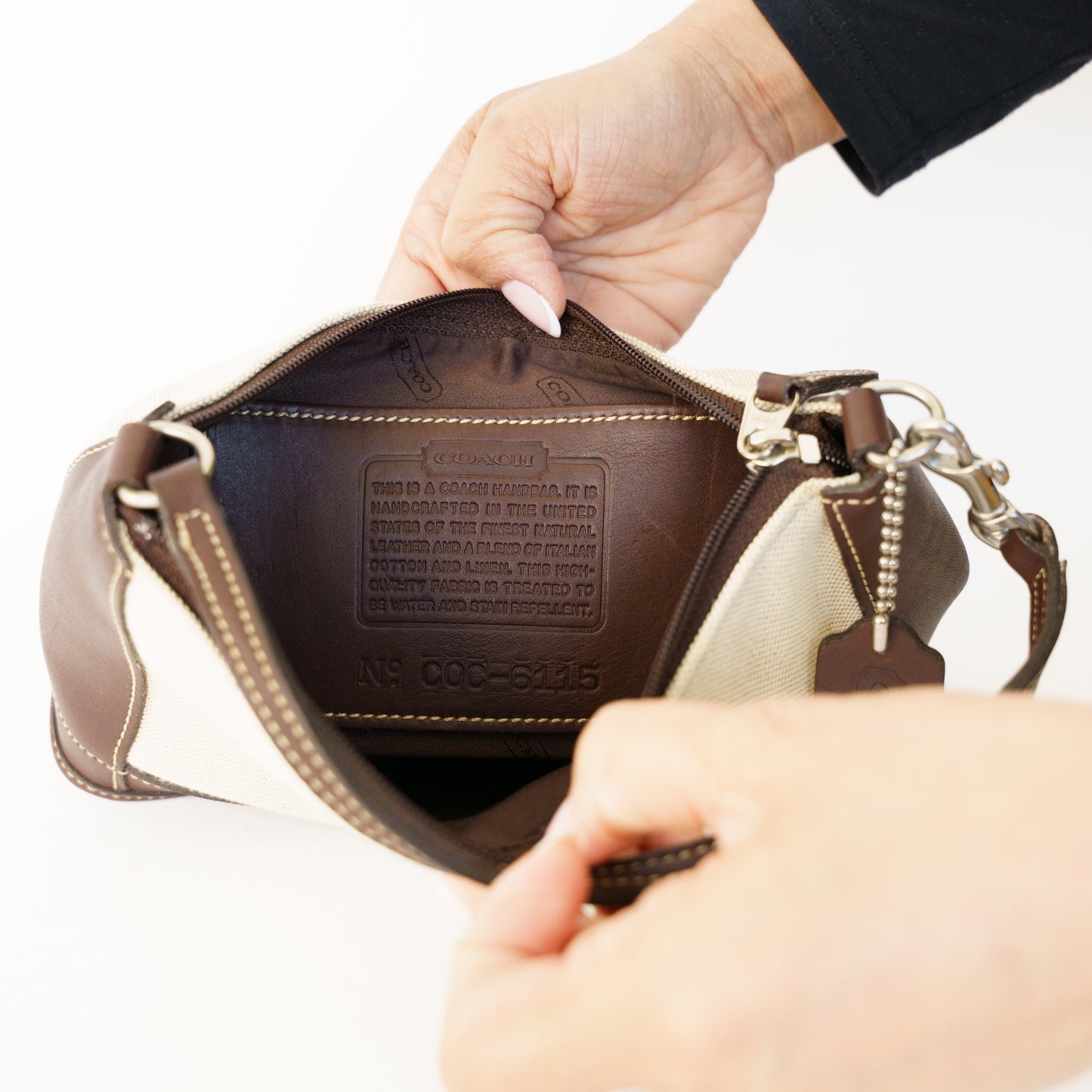 Coach Mini Shoulder Bag in Chocolate Brown Leather Trim 230426A17