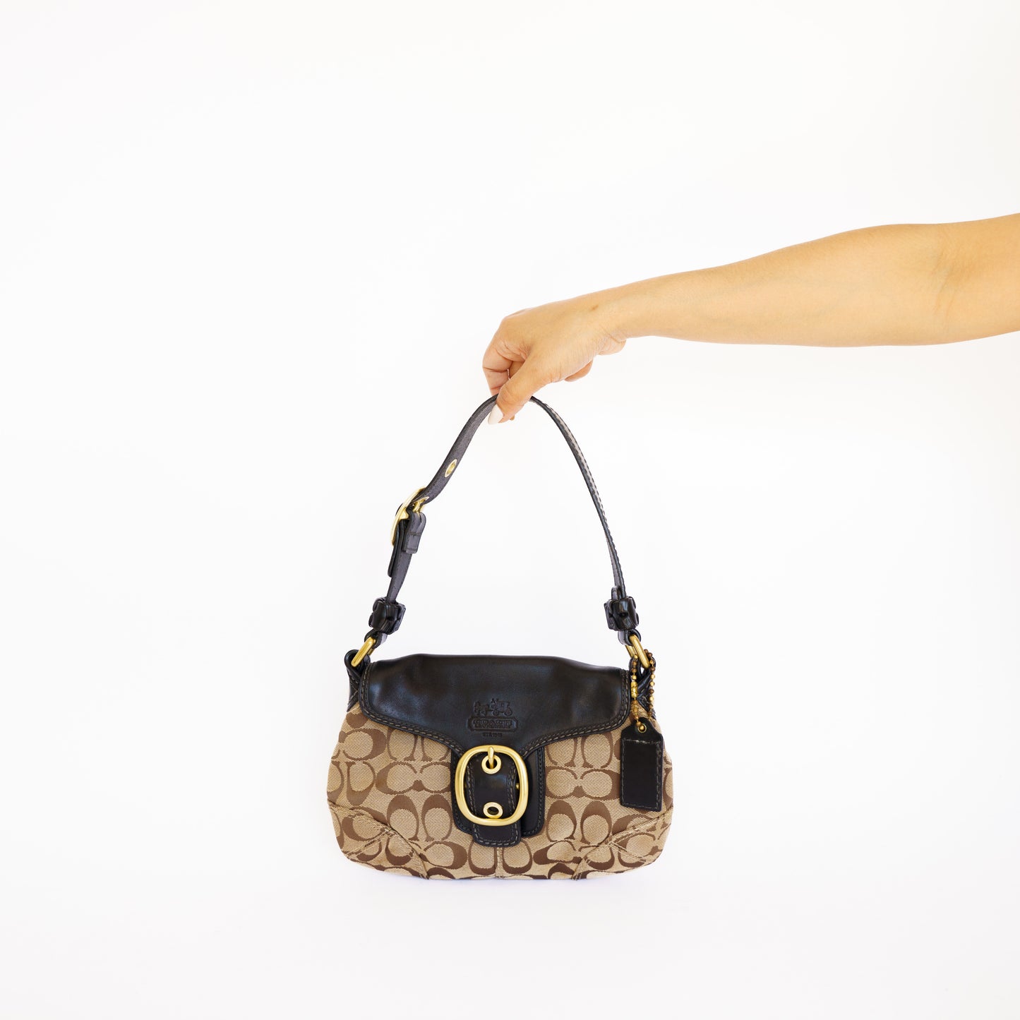 Coach Bleecker Shoulder Bag in Black Leather with Borwn Canvas 280526S13