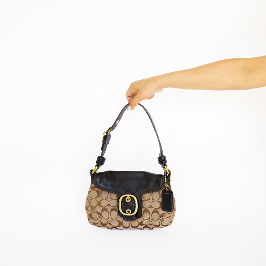 Coach Bleecker Shoulder Bag in Black Leather with Borwn Canvas 280526S13
