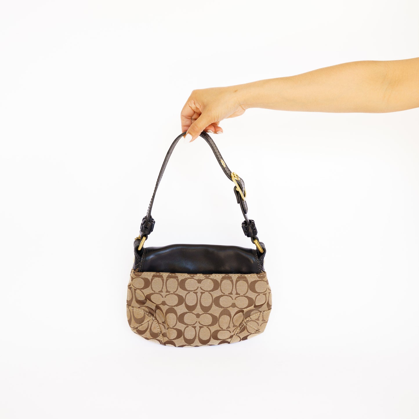 Coach Bleecker Shoulder Bag in Black Leather with Borwn Canvas 280526S13
