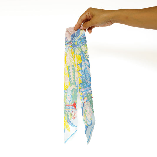 Hermes Twilly Light Blue Multicolor Silk Leaf Print