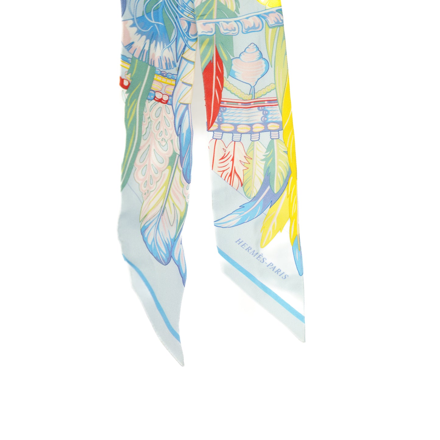 Hermes Twilly Light Blue Multicolor Silk Leaf Print