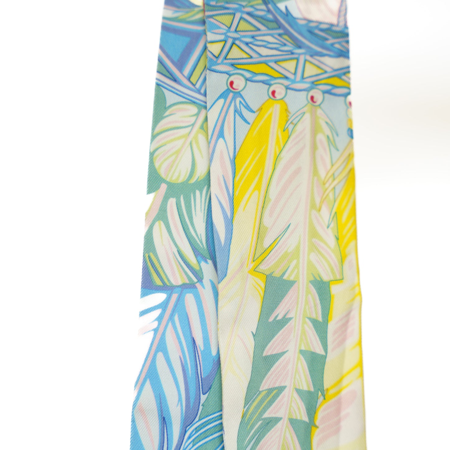 Hermes Twilly Light Blue Multicolor Silk Leaf Print