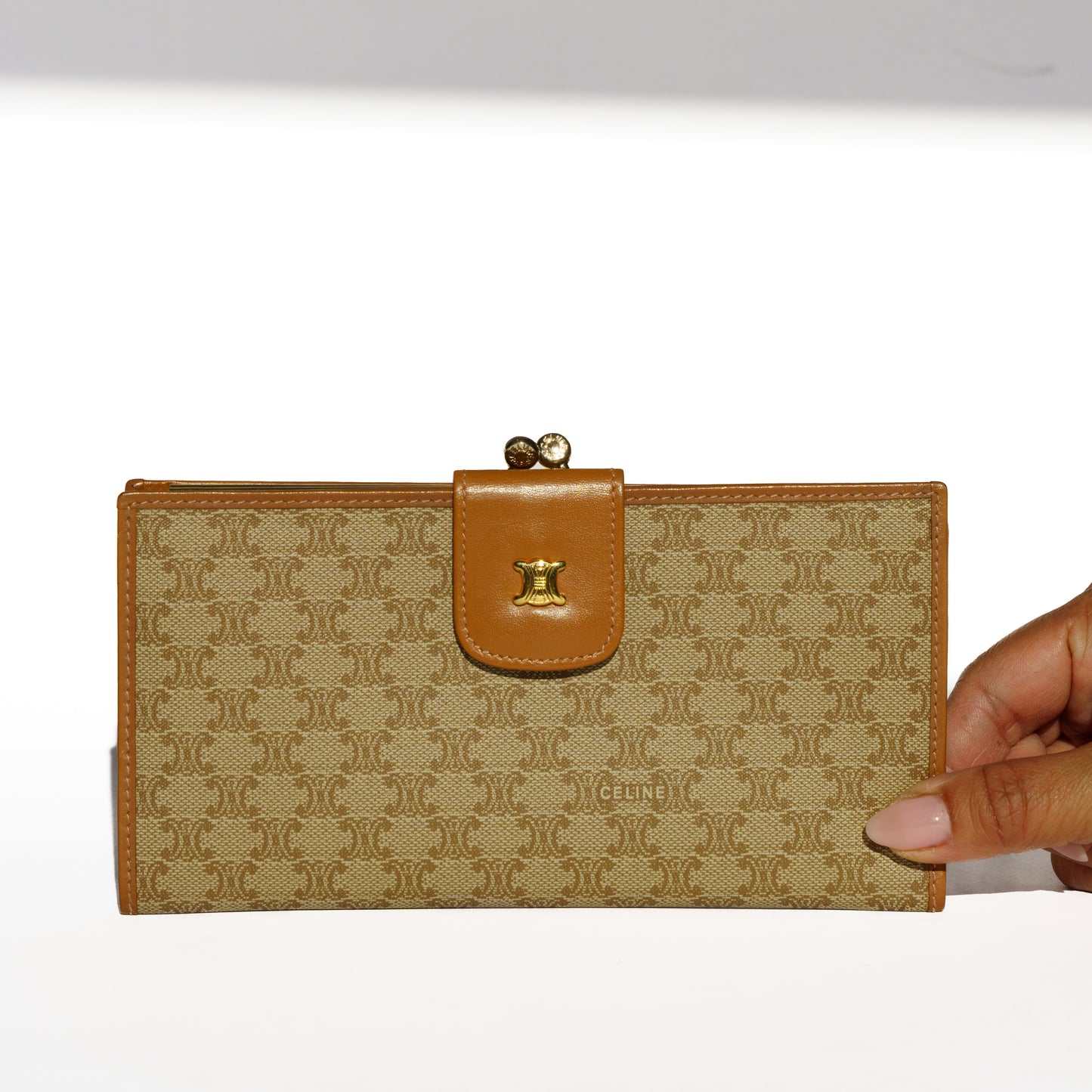 Celine Kisslock Purse in Brown Macadam