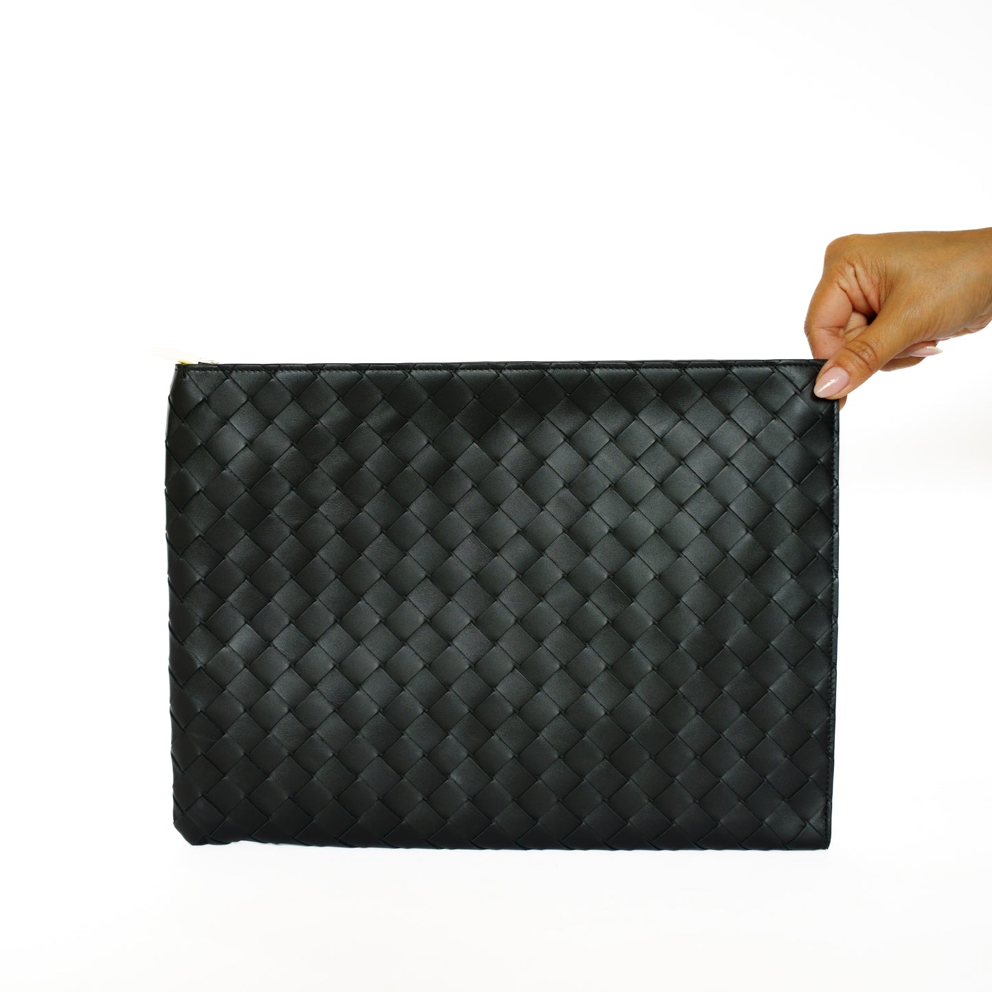 Bottega Veneta Black Men's Intrecciato Half Zip Pouch