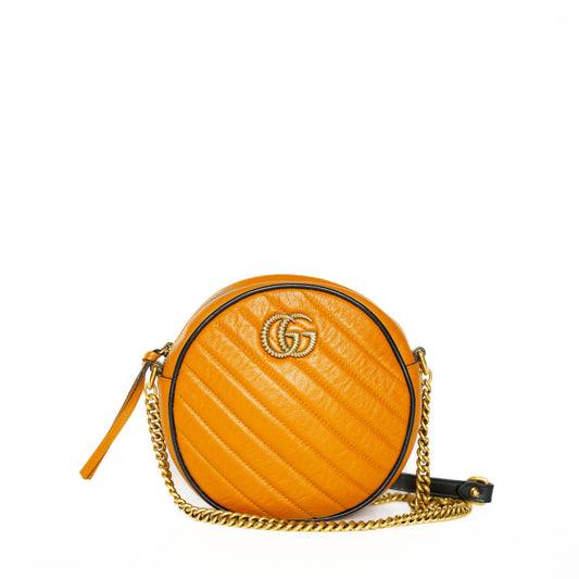 Gucci GG Marmont Mini Round Shoulder Bag in Cognac