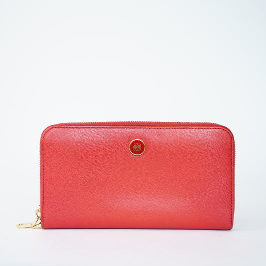 Loewe Zippy Wallet in Coral Leather with Gold Hardware