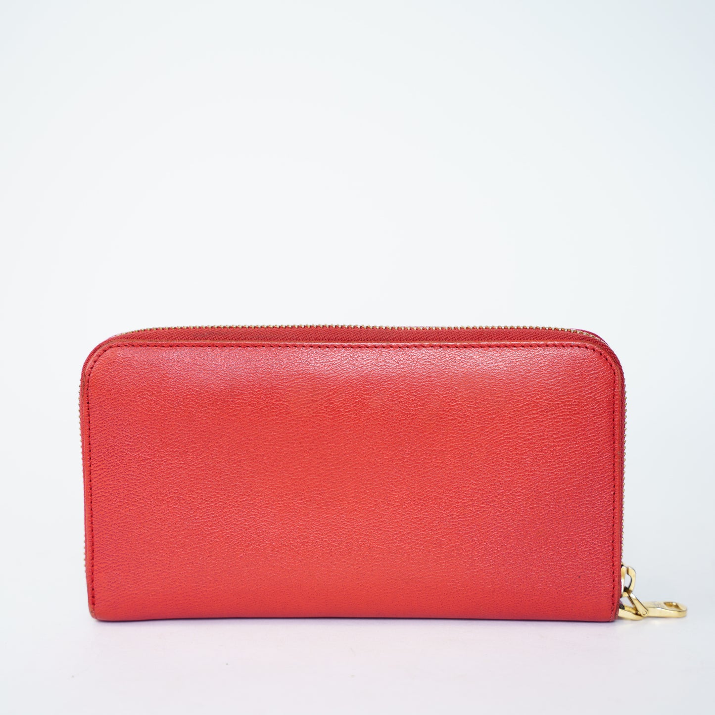 Loewe Zippy Wallet in Coral Leather with Gold Hardware