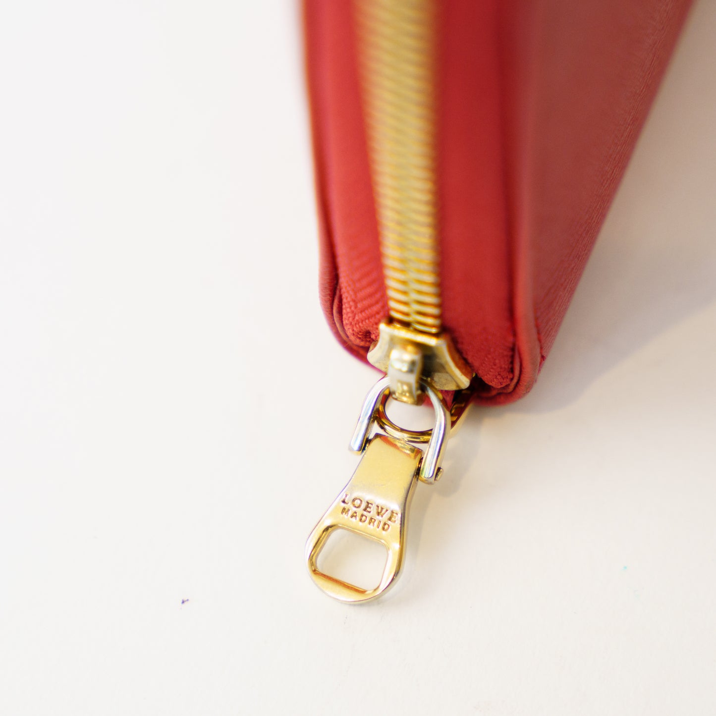 Loewe Zippy Wallet in Coral Leather with Gold Hardware