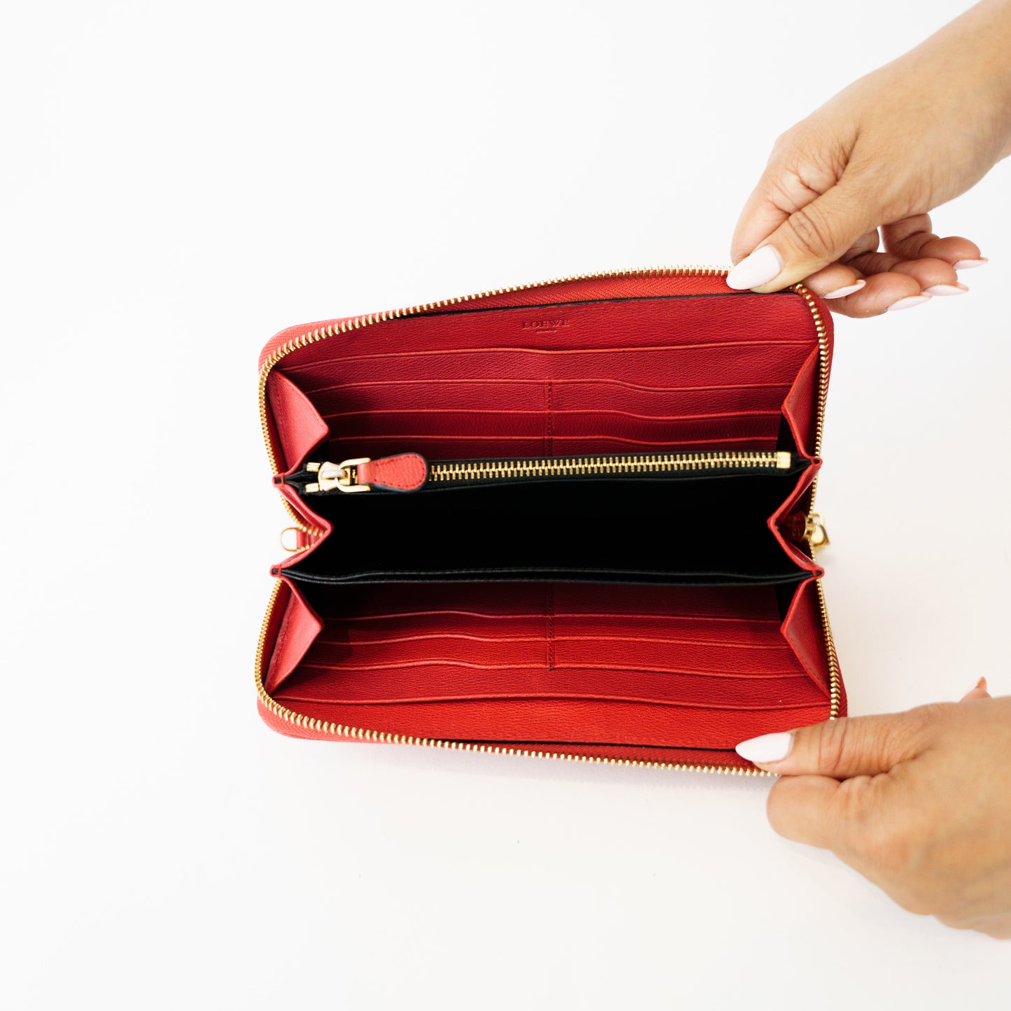 Loewe Zippy Wallet in Coral Leather with Gold Hardware