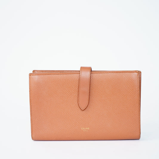 Celine Large Strap Wallet in Tan Grained Calfskin