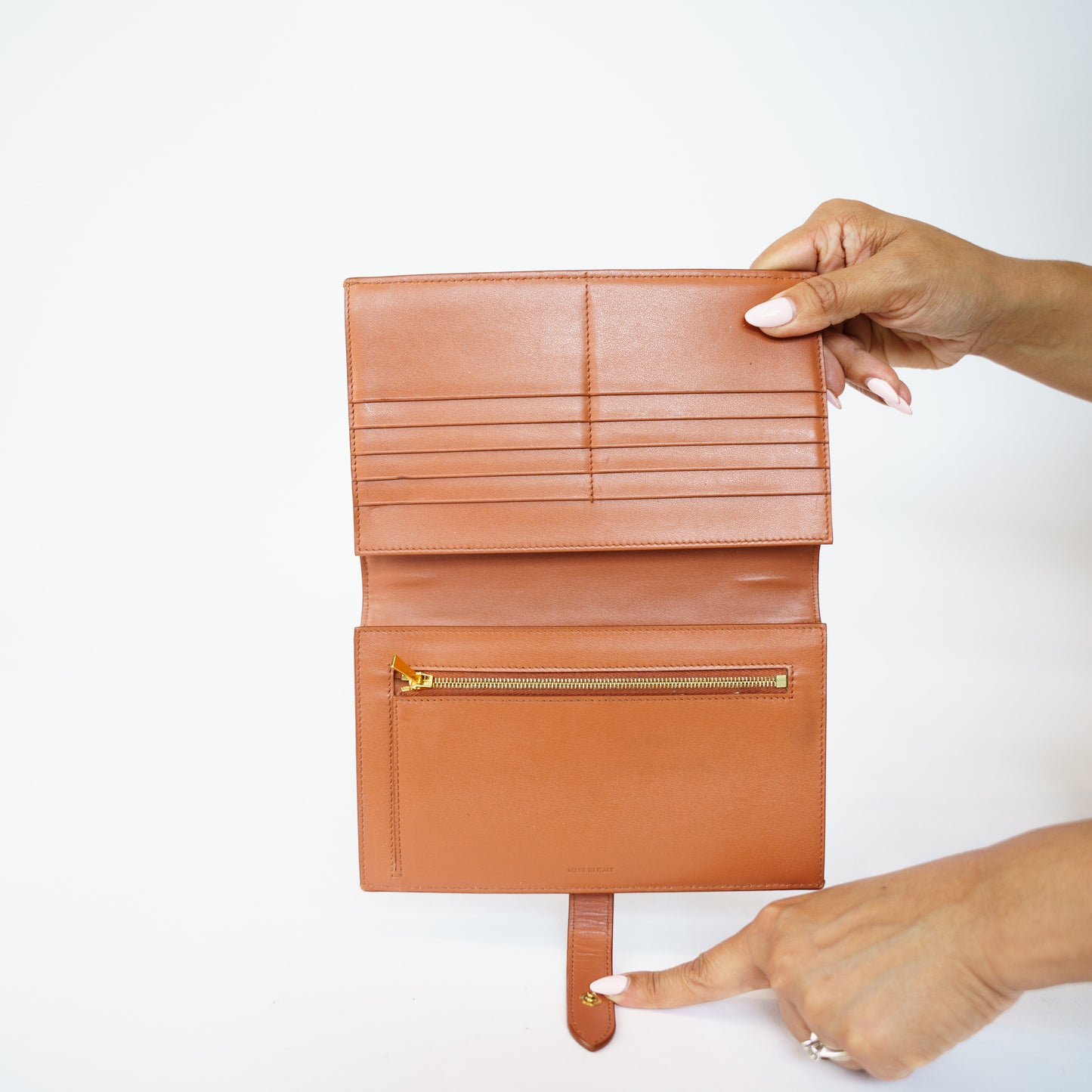 Celine Large Strap Wallet in Tan Grained Calfskin