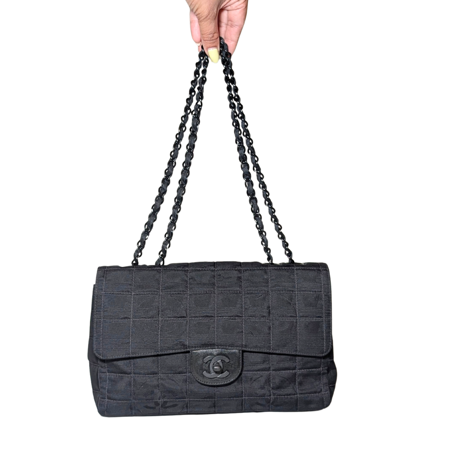 Chanel 2002 Black Medium Flap Travel line in Black Hardware