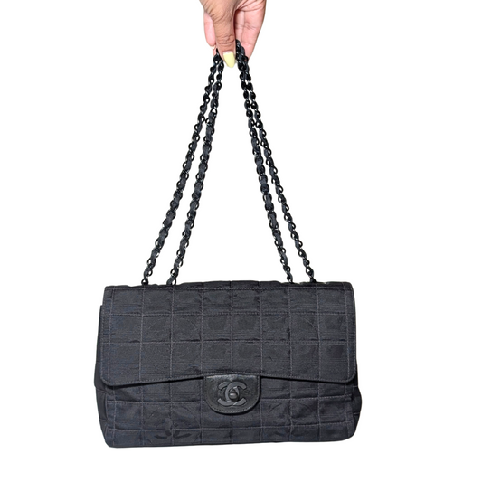 Chanel 2002 Black Medium Flap Travel line in Black Hardware