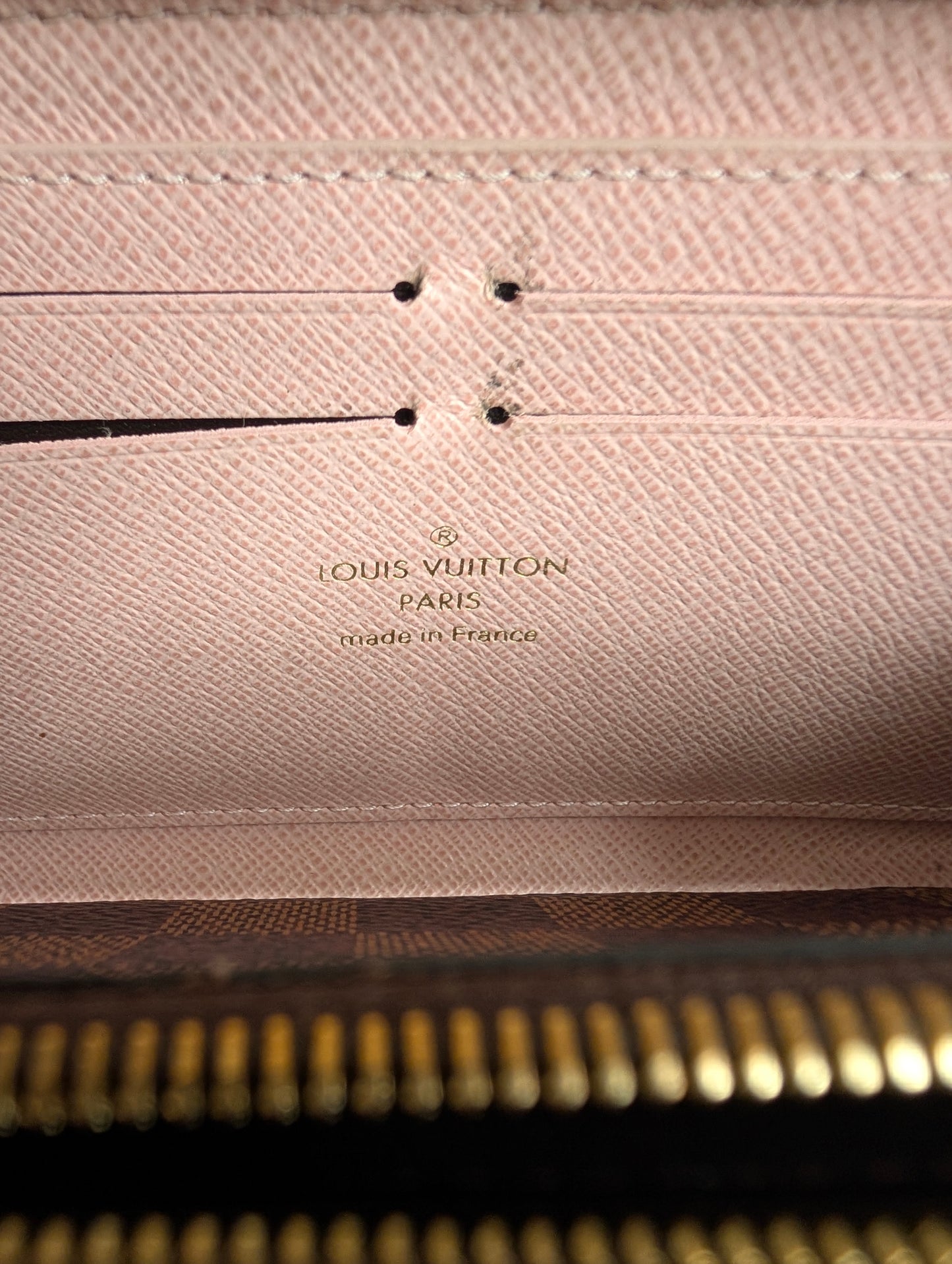 Louis Vuitton 2019 Clemence Zippy Purse in Damier Ebene with Rose Ballerine Interior SF3149