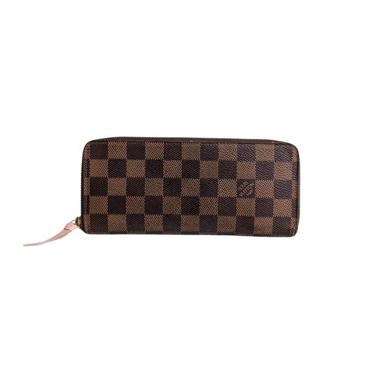Louis Vuitton 2019 Clemence Zippy Purse in Damier Ebene with Rose Ballerine Interior SF3149