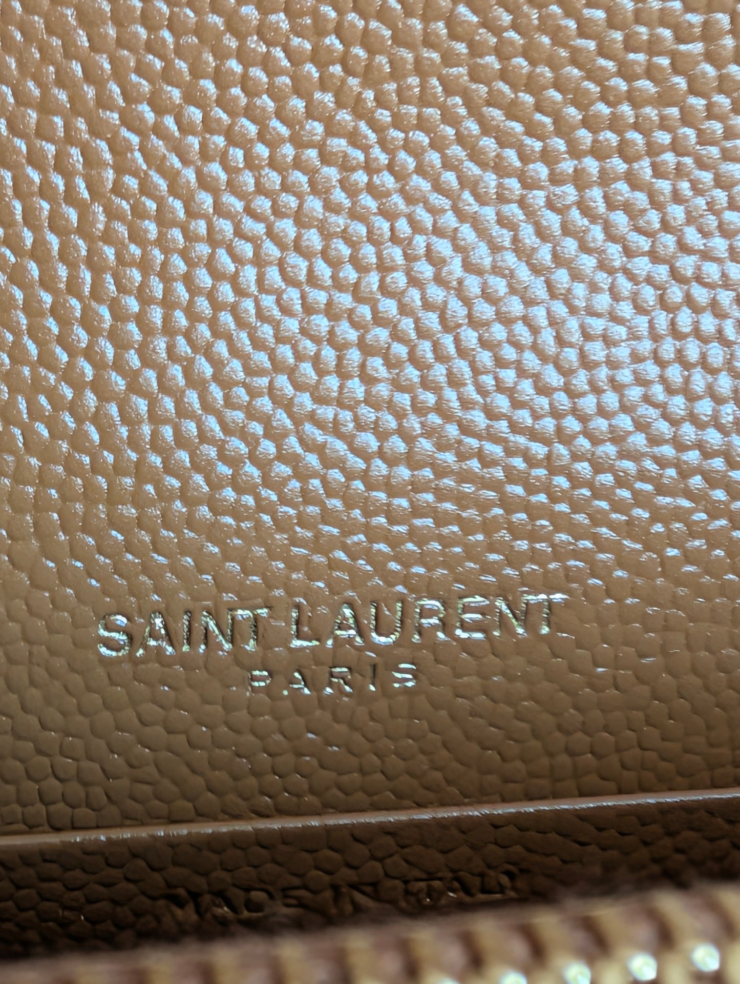 Saint Laurent YSL Cassandre Envelope Leather Wallet on Chain in Natural Tan