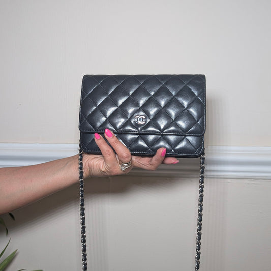 Chanel Wallet on Chain WOC in Black Leather with Silver Hardware