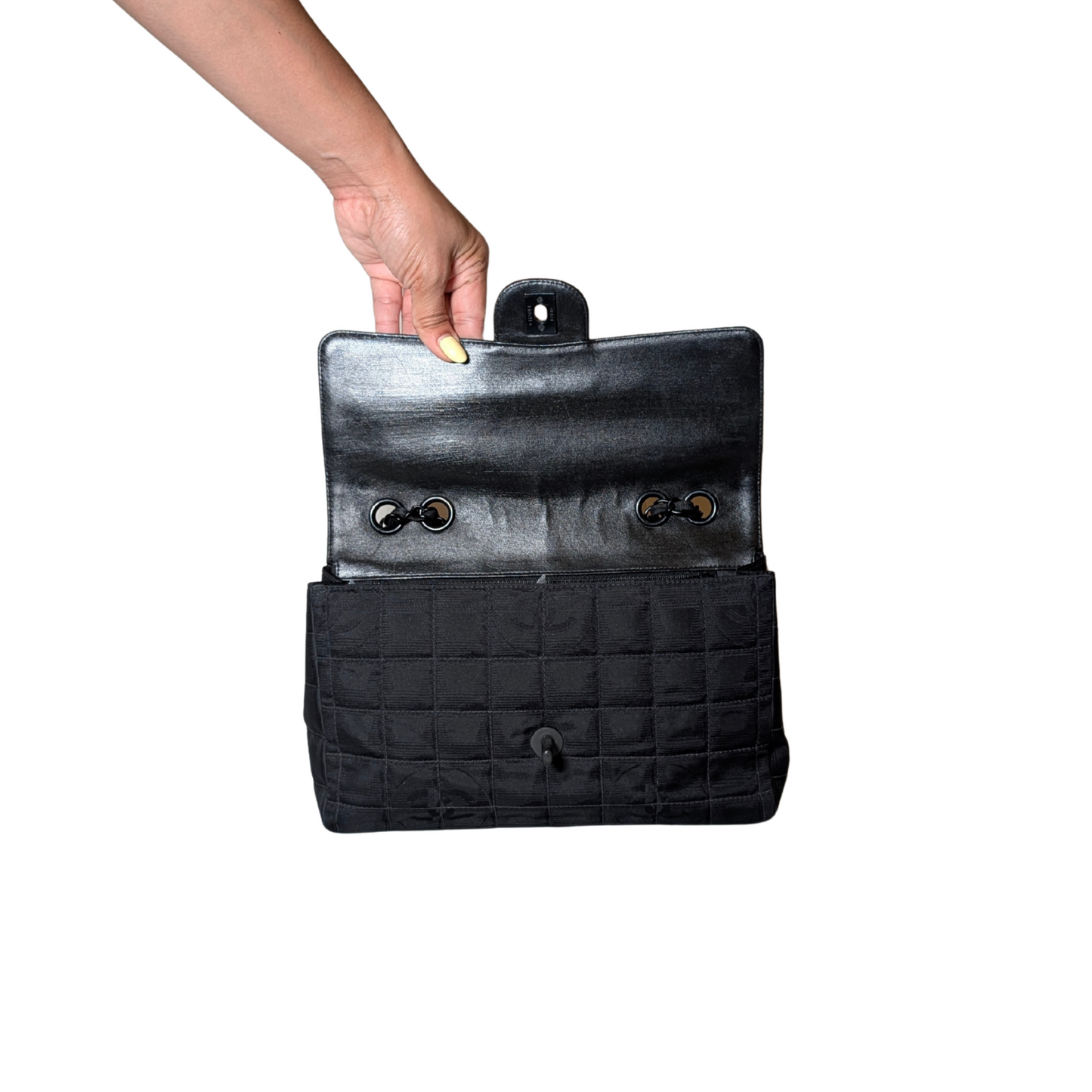 Chanel 2002 Black Medium Flap Travel line in Black Hardware