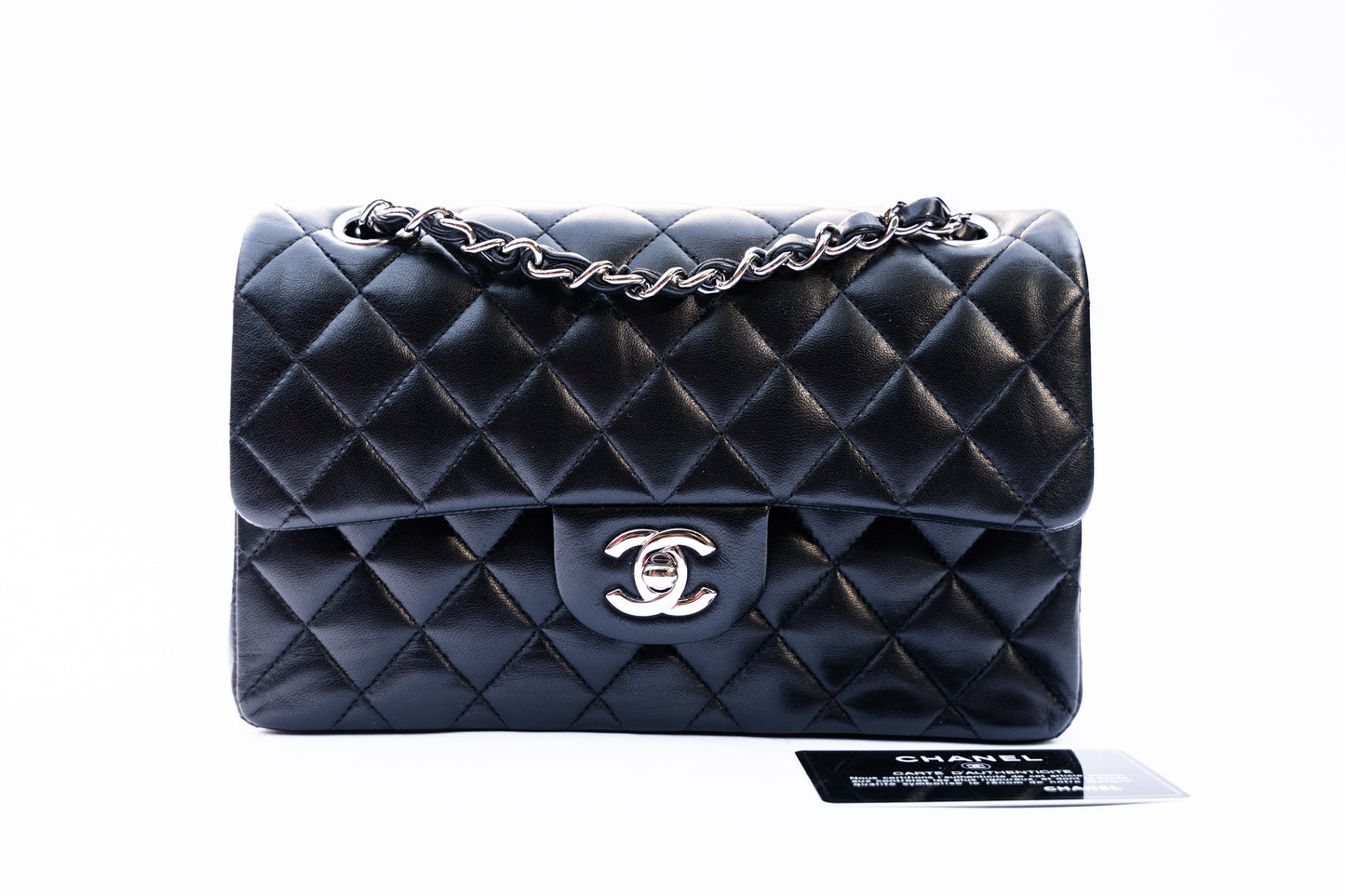 Chanel 2019 Small Classic Flap in Black Lambskin with Silver Hardware